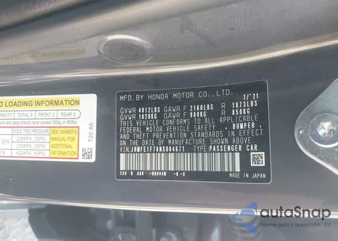 2022 Honda Civic Ex from USA, damaged, VIN JHMFE1F76NX004671